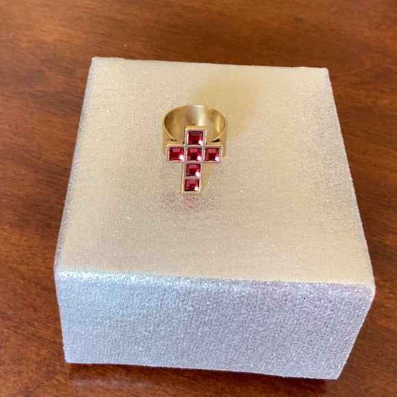 ALEX and ANI Crystal Cross Cocktail Ring - Picture 2 of 12